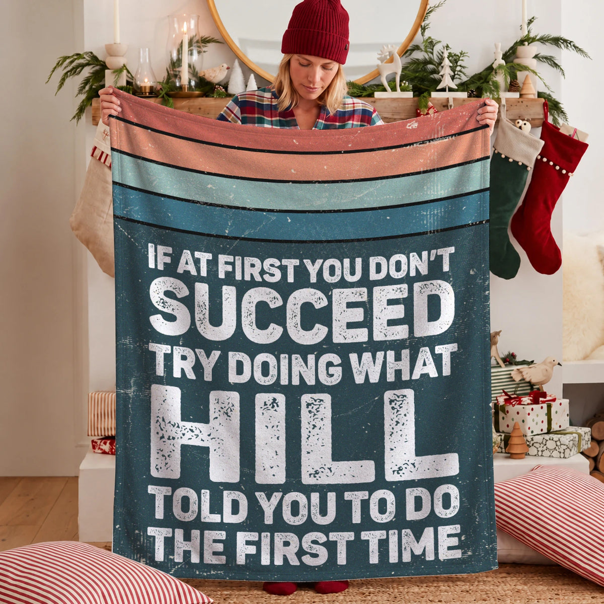 If At First You Don’t Succeed Retro Green Fleece Blanket HILL 13K1 BK29