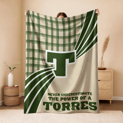 Never Underestimate Your Name Green & Cream Plaid Fleece Blanket TORRES 13K1 BK50