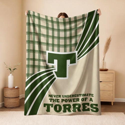 Never Underestimate Your Name Green & Cream Plaid Fleece Blanket TORRES 13K1 BK50