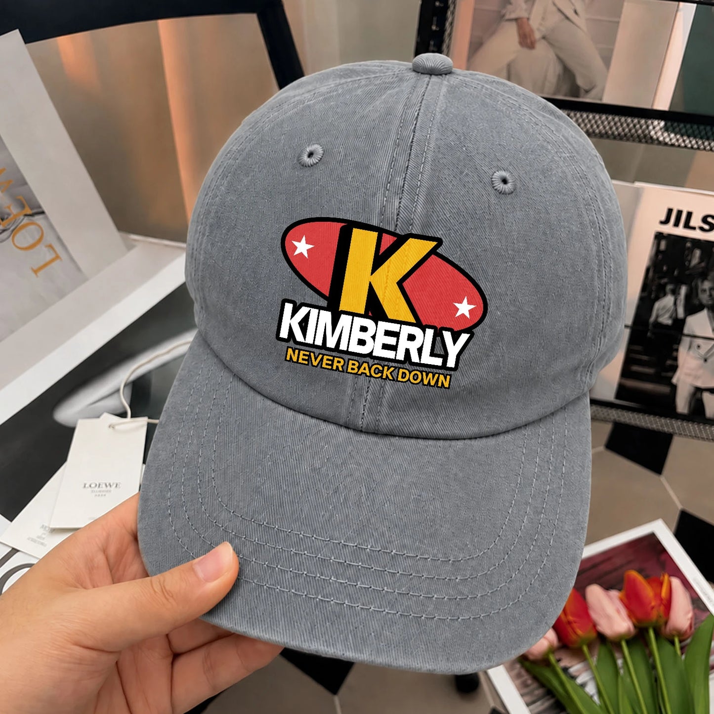 Never Back Down With Your Name And Initial Letter Washed Cap KIMBERLY 13K1 C82PF
