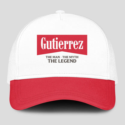 The Man The Myth The Legend Red And White Mesh Cap GUTIERREZ 13K1 C197PF