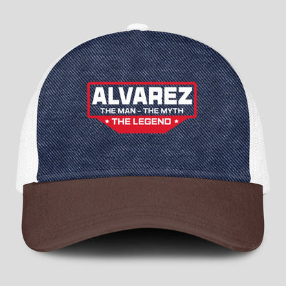The Man The Myth The Legend Navy Brown And White Mesh Cap ALVAREZ 13K1 C200PF