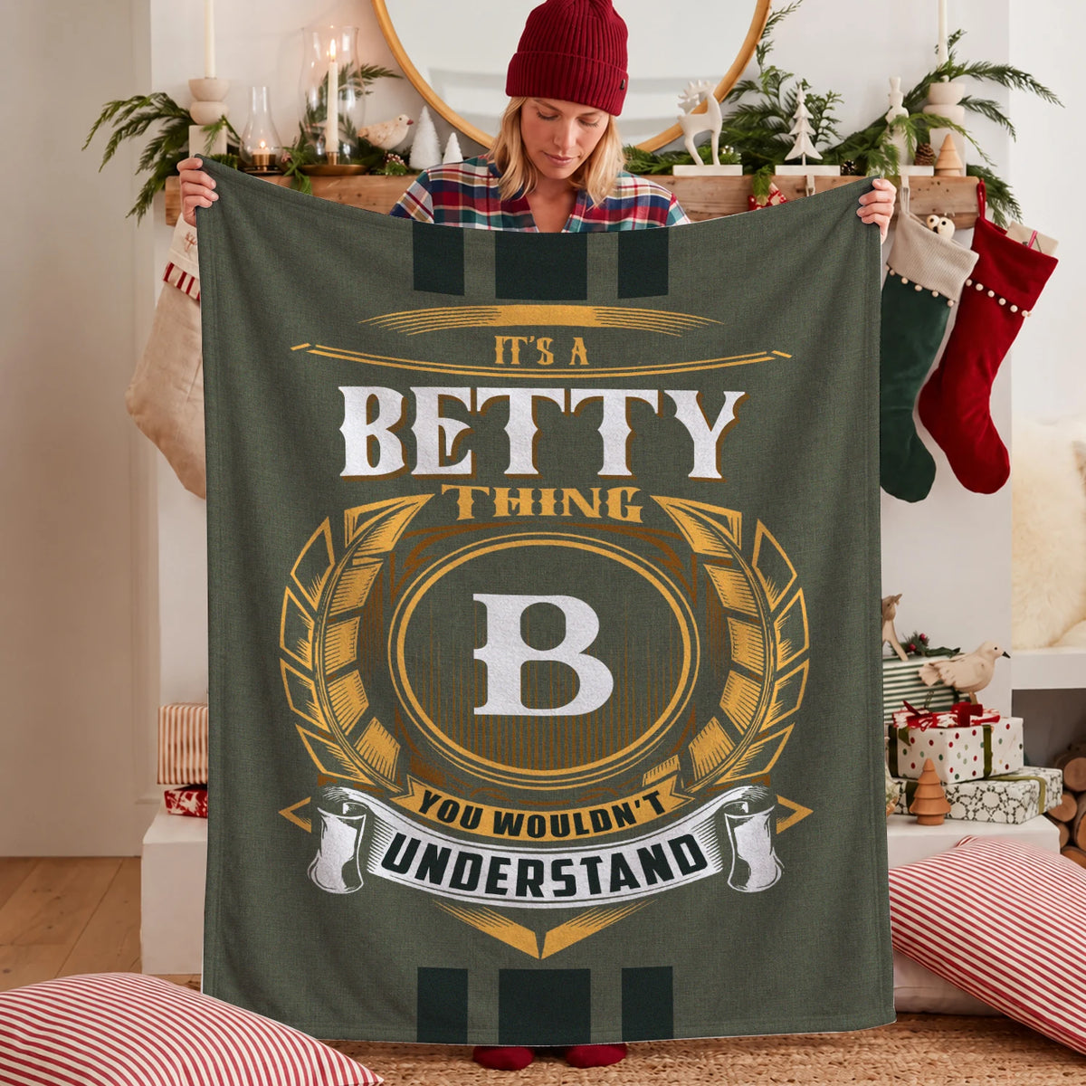 It's A Your Name Thing Olive Green Logo Fleece Blanket BETTY 13K1 BK31