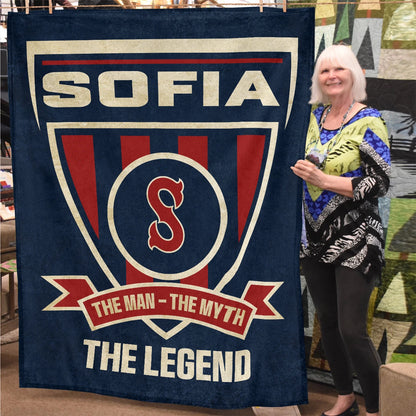 The Man The Myth The Legend Blue Burgundy Baseball Blanket SOFIA 13K1 BK18