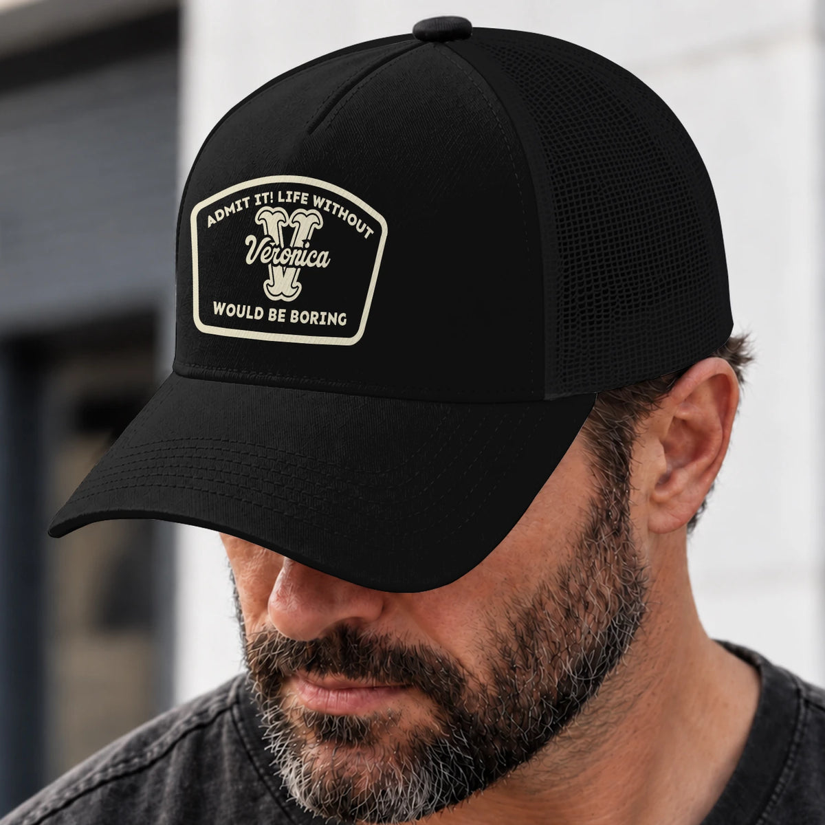 Admit It Life Without Your Name Would Be Boring Black Mesh Cap VERONICA 13K1 C214PF
