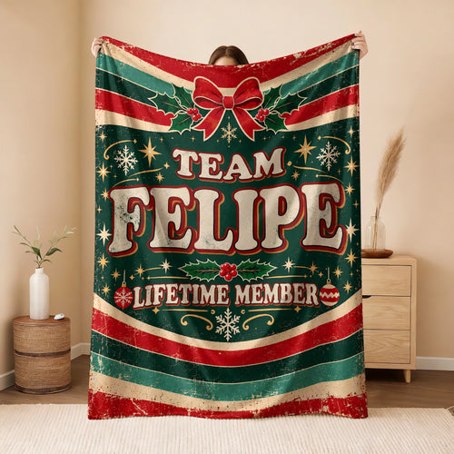Team Your Name Lifetime Member Christmas Fleece Blanket FELIPE 13K1 BK52