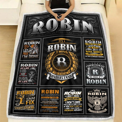 ROBIN Personalized Blanket | Custom Name Cozy Throw Gift 13K1-BK2