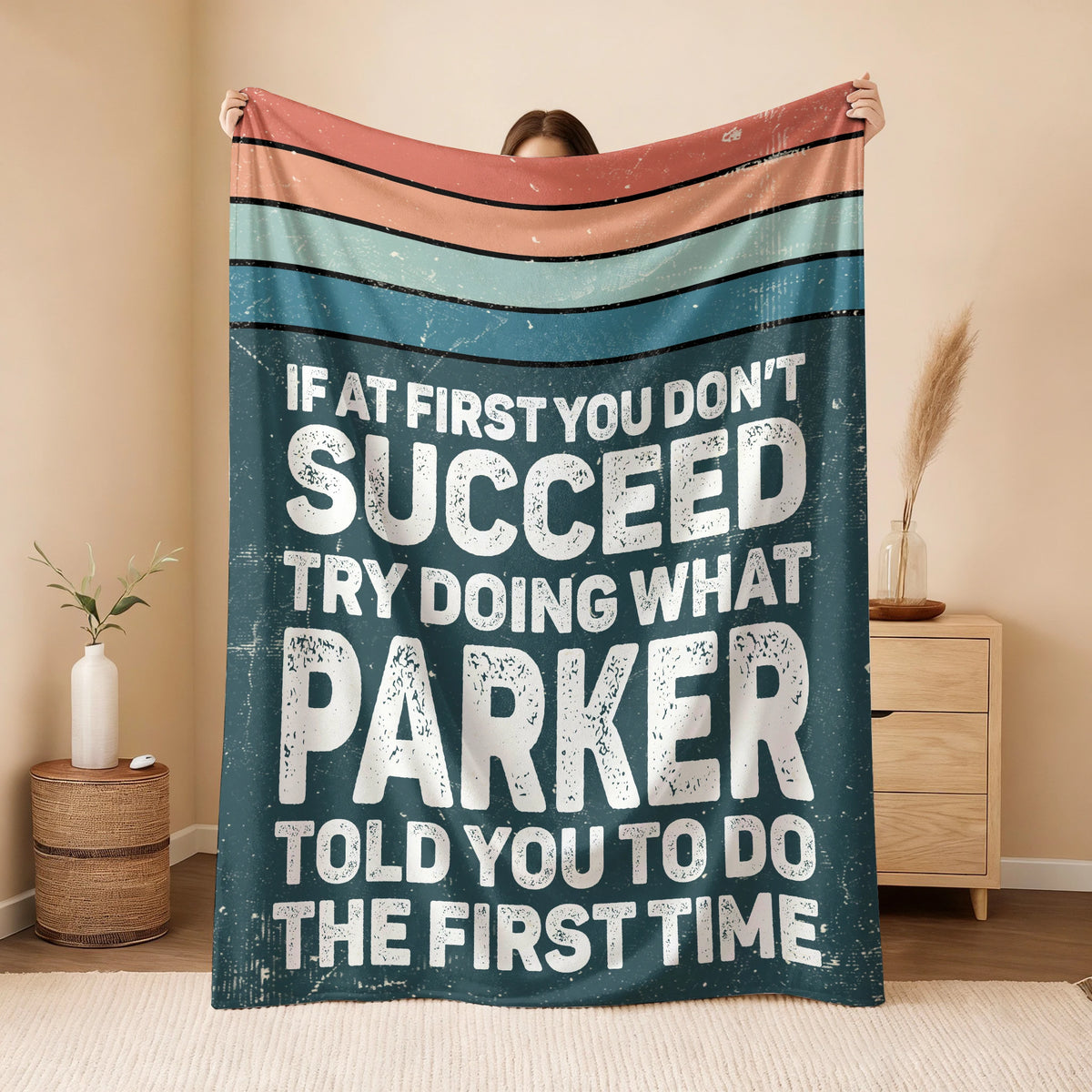 If At First You Don’t Succeed Retro Green Fleece Blanket PARKER 13K1 BK29