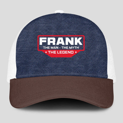 The Man The Myth The Legend Navy Brown And White Mesh Cap FRANK 13K1 C200PF