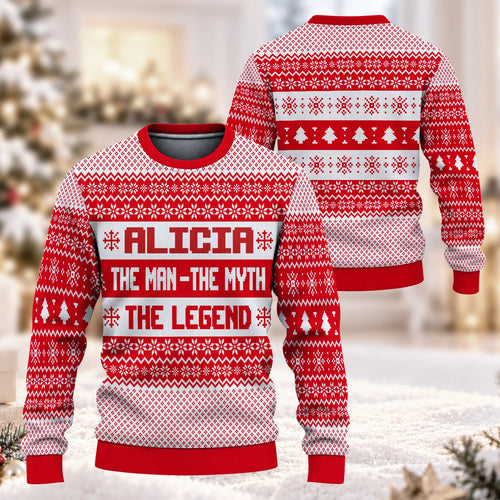 The Man The Myth The Legend Red Christmas Ugly Sweater ALICIA 13K1 UG04