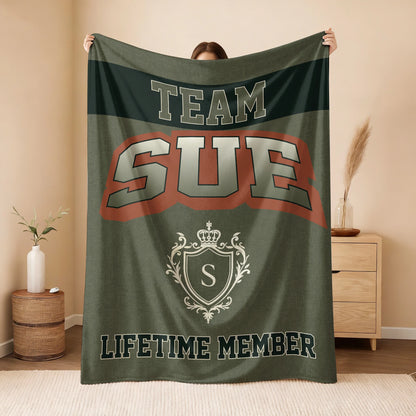 Team Your Name Lifetime Member Sage Green Fleece Blanket SUE 13K1 BK22