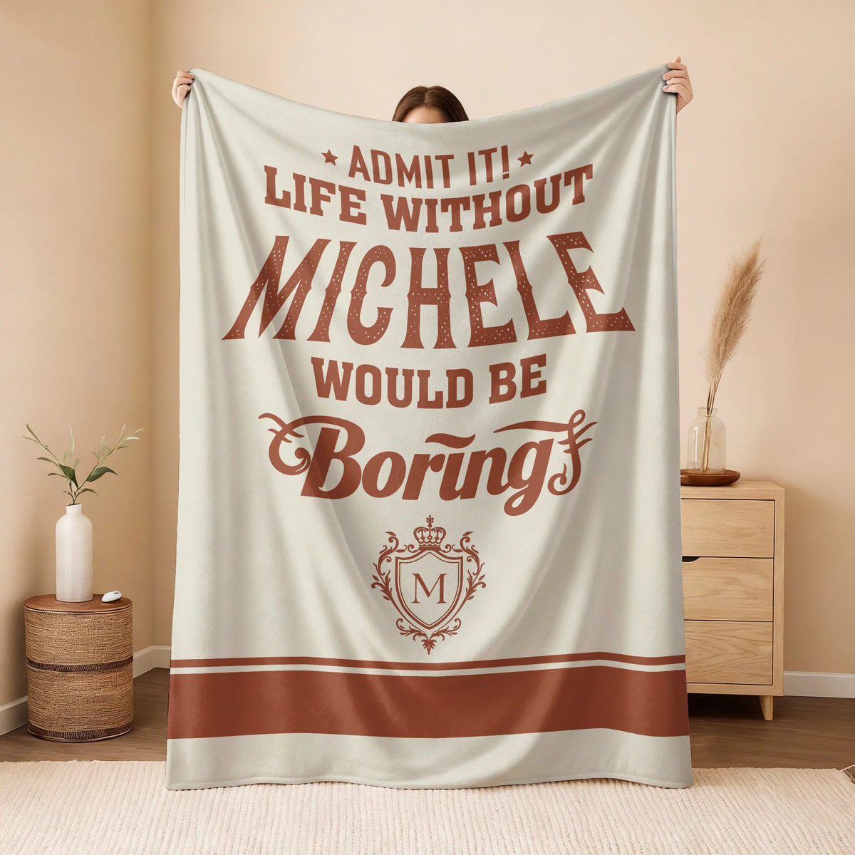 Life Without Your Name Would Be Boring Cream Terracotta Blanket MICHELE 13K1 BK24