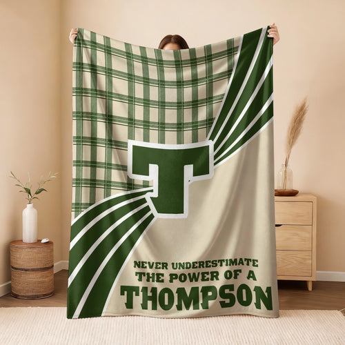 Never Underestimate Your Name Green & Cream Plaid Fleece Blanket THOMPSON 13K1 BK50