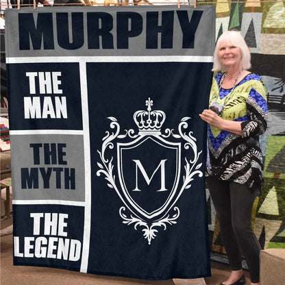 The Man The Myth The Legend Navy Gray & Gold Fleece Blanket  MURPHY 13K1 BK09