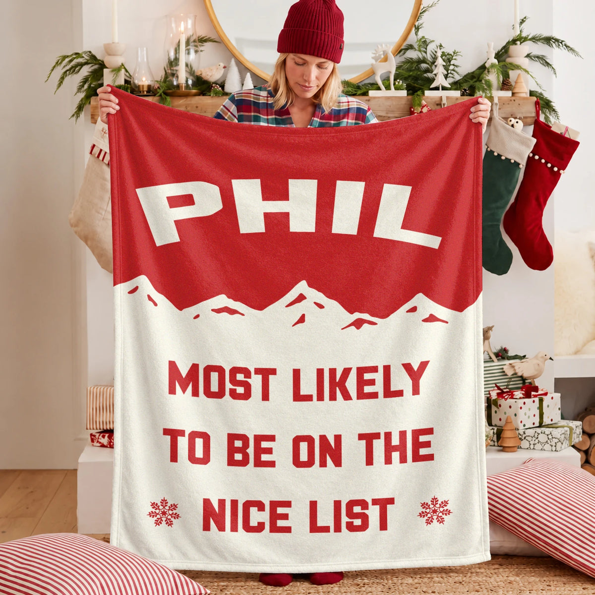 Most Likely on the Nice List Red Vintage Christmas Fleece Blanket PHIL 13K1 BK63
