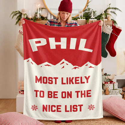 Most Likely on the Nice List Red Vintage Christmas Fleece Blanket PHIL 13K1 BK63