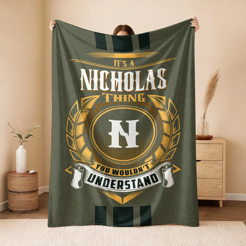 It's A Your Name Thing Olive Green Logo Fleece Blanket NICHOLAS 13K1 BK31