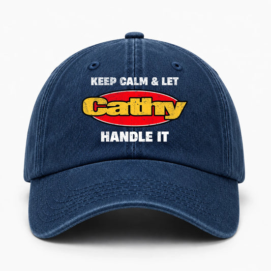 Keep Calm & Let Your Name Handle It Yellow And Red Logo Washed Cap CATHY 13K1 C172PF