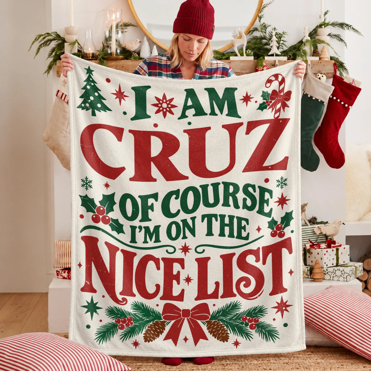 I'm Name Of Course I'm On The Nice List Cream Christmas Fleece Blanket CRUZ 13K1 BK59