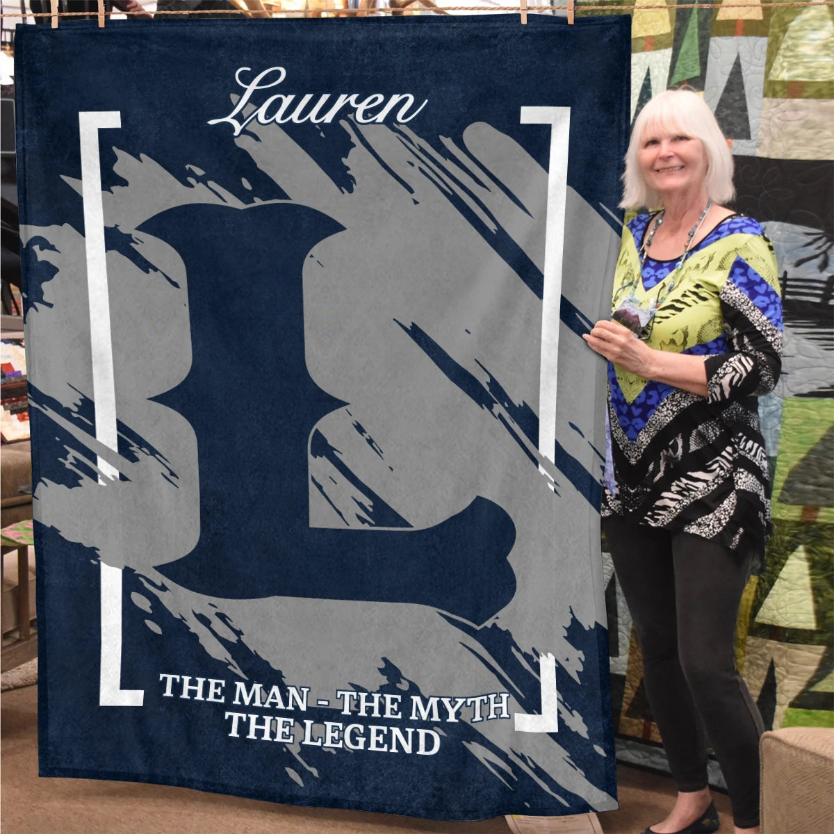 The Man The Myth The Legend Navy Baseball Fleece Blanket LAUREN 13K1 BK17