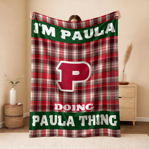 I'm Name Doing Name Things Red Plaid Fleece Blanket PAULA 13K1 BK49