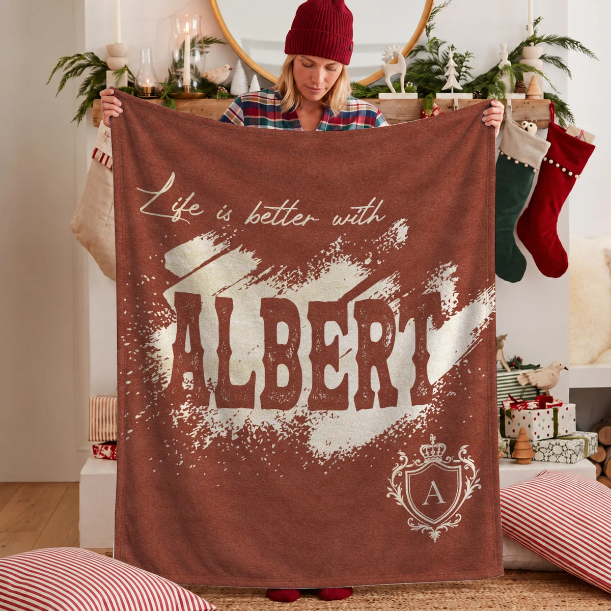Life Is Better With Your Name Terracotta Cream Fleece Blanket ALBERT 13K1 BK30