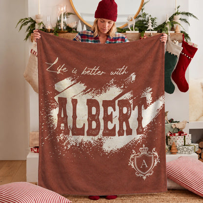 Life Is Better With Your Name Terracotta Cream Fleece Blanket ALBERT 13K1 BK30