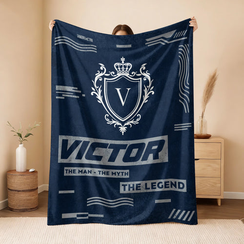 The Man The Myth The Legend Blue & Gray Fleece Blanket  VICTOR 13K1 BK08