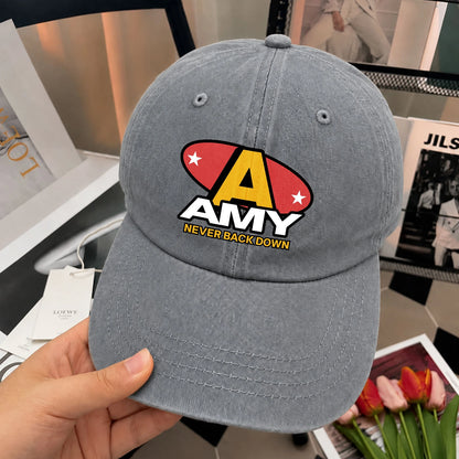 Never Back Down With Your Name And Initial Letter Washed Cap AMY 13K1 C82PF