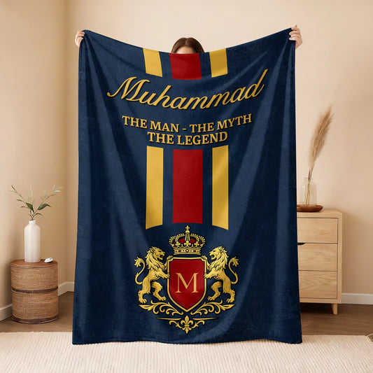 The Man The Myth The Legend Navy Striped Fleece Blanket MUHAMMAD 13K1 BK16
