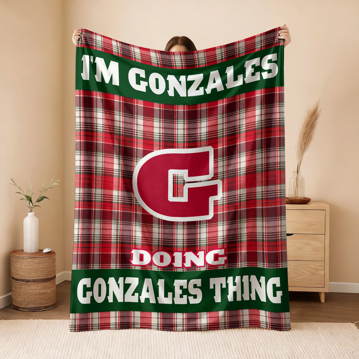 I'm Name Doing Name Things Red Plaid Fleece Blanket GONZALES 13K1 BK49