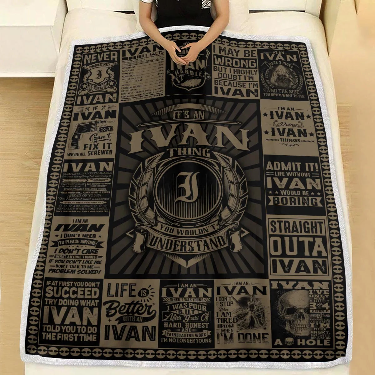 IVAN Personalized Blanket | Custom Name Cozy Throw Gift 13K1-BK3