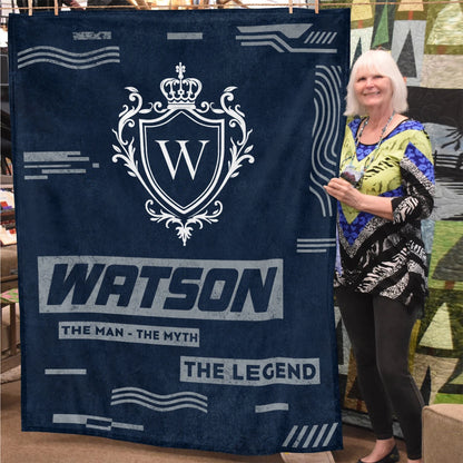 The Man The Myth The Legend Blue & Gray Fleece Blanket  WATSON 13K1 BK08