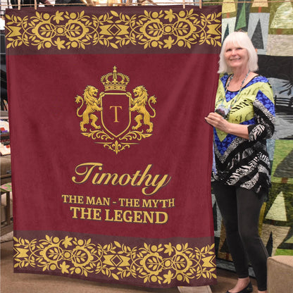 The Man The Myth The Legend Royal Red And Yellow Fleece Blanket TIMOTHY 13K1 BK05