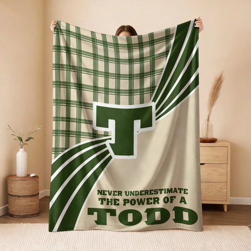 Never Underestimate Your Name Green & Cream Plaid Fleece Blanket TODD 13K1 BK50