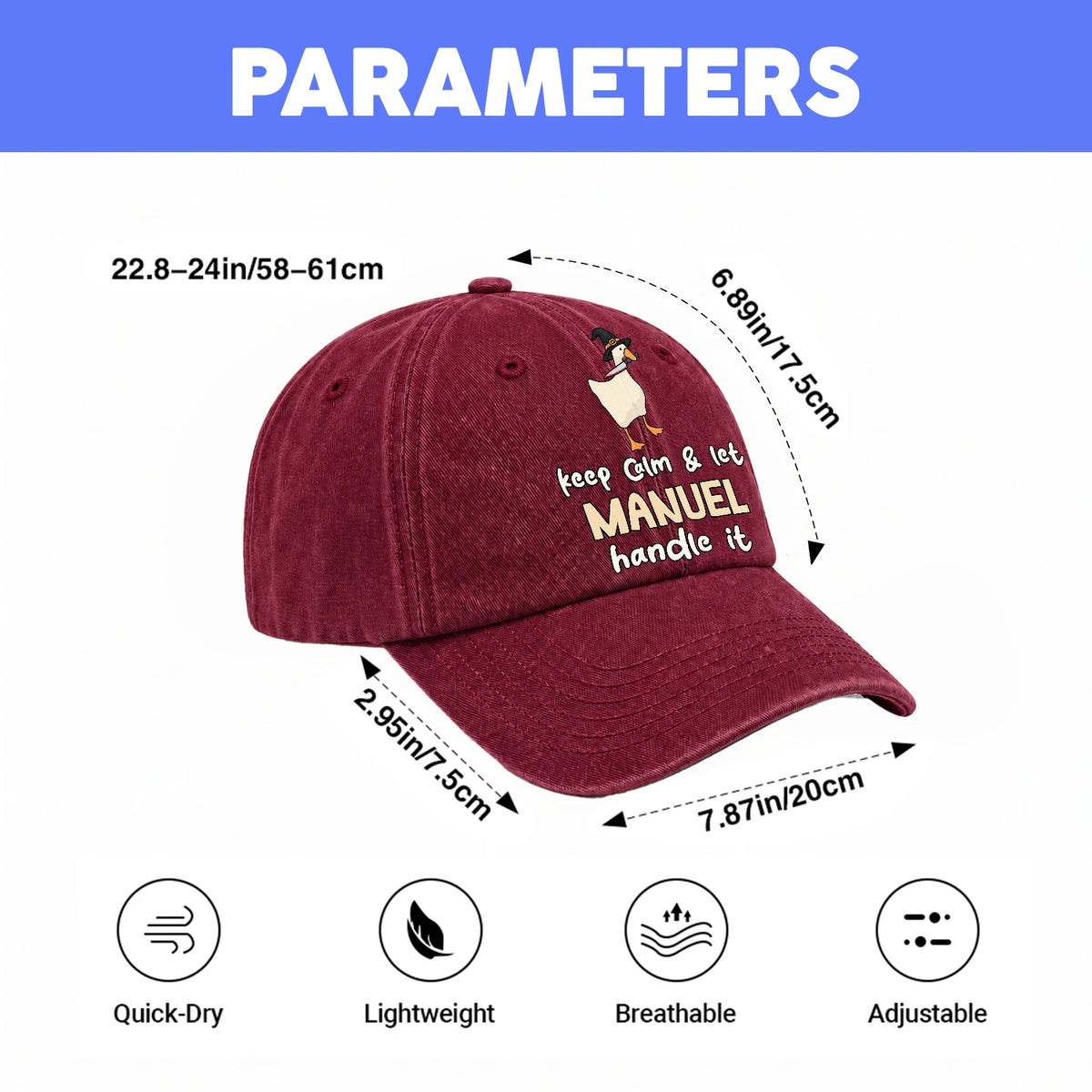 Keep Calm & Let Your Name Handle It Funny Witch Goose Washed Cap MANUEL 13K1 C128PF
