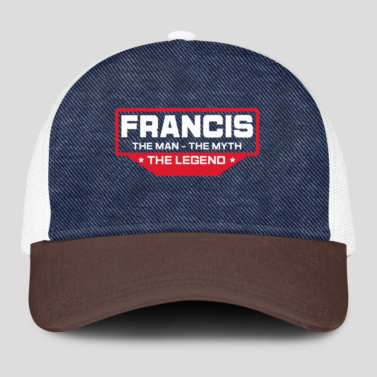 The Man The Myth The Legend Navy Brown And White Mesh Cap FRANCIS 13K1 C200PF