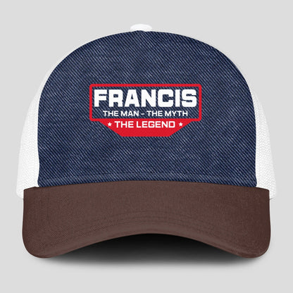 The Man The Myth The Legend Navy Brown And White Mesh Cap FRANCIS 13K1 C200PF