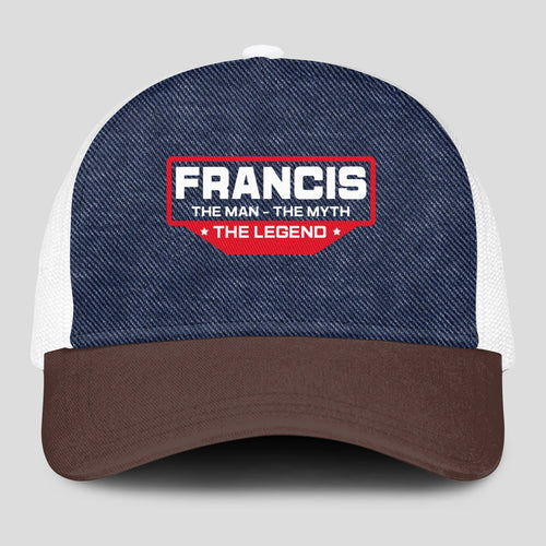 The Man The Myth The Legend Navy Brown And White Mesh Cap FRANCIS 13K1 C200PF