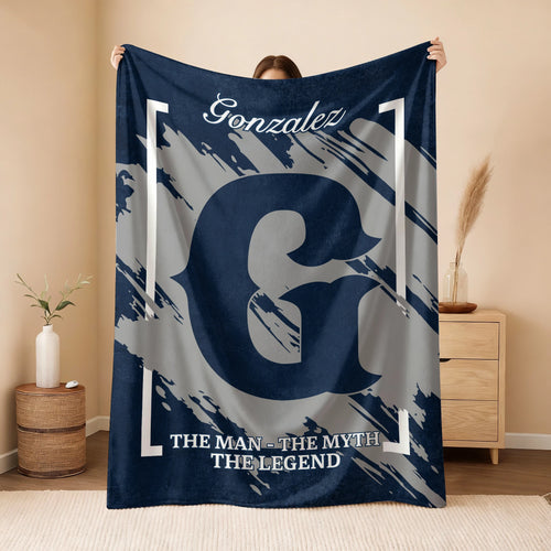 The Man The Myth The Legend Navy Baseball Fleece Blanket GONZALEZ 13K1 BK17