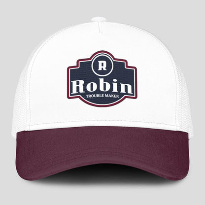 Trouble Maker Burgundy And White Funny Mesh Cap ROBIN 13K1 C201PF