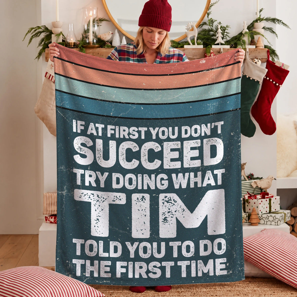 If At First You Don’t Succeed Retro Green Fleece Blanket TIM 13K1 BK29