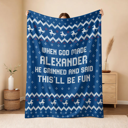 When God Made Your Name Navy Fleece Blanket ALEXANDER 13K1 BK32