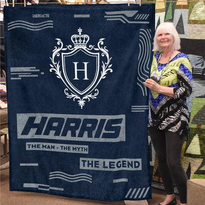 The Man The Myth The Legend Blue & Gray Fleece Blanket  HARRIS 13K1 BK08