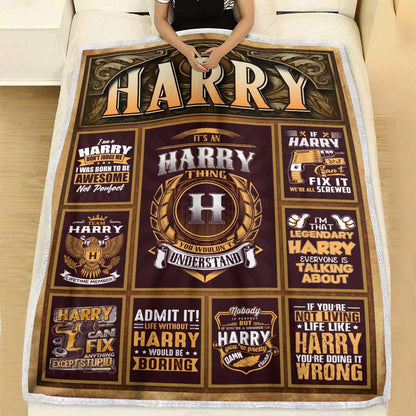 HARRY Personalized Blanket | Custom Name Cozy Throw Gift 13K1-BK4