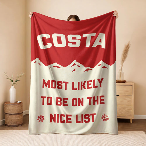Most Likely on the Nice List Red Vintage Christmas Fleece Blanket COSTA 13K1 BK63
