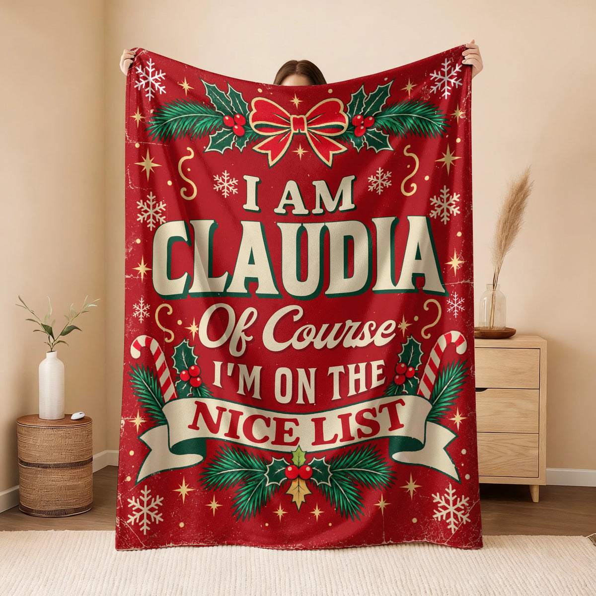 I'm Name Of Course I'm On The Nice List Christmas Fleece Blanket CLAUDIA 13K1 BK56