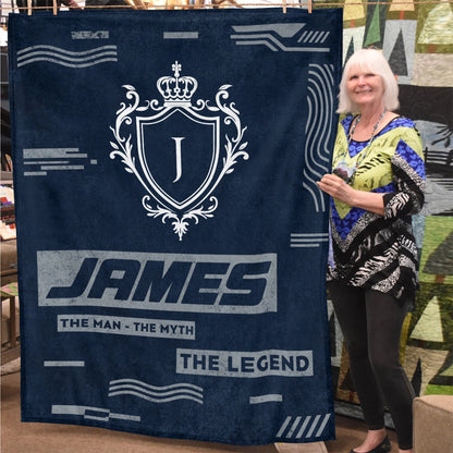 The Man The Myth The Legend Blue & Gray Fleece Blanket  JAMES 13K1 BK08