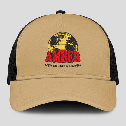 Never Back Down World Logo Khaki Mesh Cap AMBER 13K1 C212PF