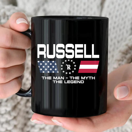 The Man The Myth The Legend Us Flag Mug RUSSELL 13K1 MG23